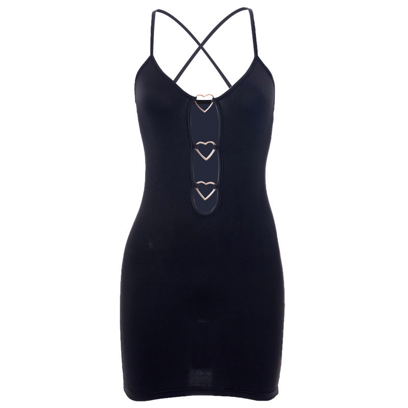 Hollow Out Bodycon Dress Camisole Heart Ring Decor Club Sexy Party Dress For Women