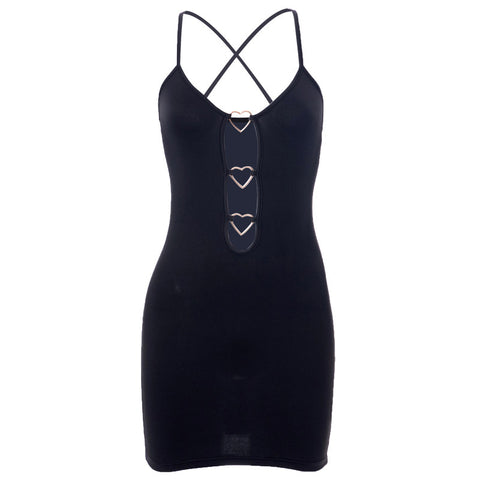 Hollow Out Bodycon Dress Camisole Heart Ring Decor Club Sexy Party Dress For Women