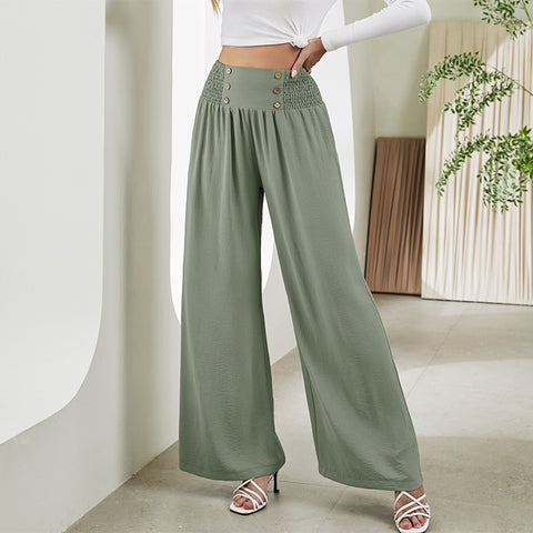 Elastic High Waist Straight Wide Leg Pants Casual Trousers