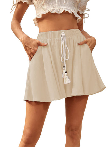 Ladies Casual Drawstring Comfortable Cotton Linen Shorts