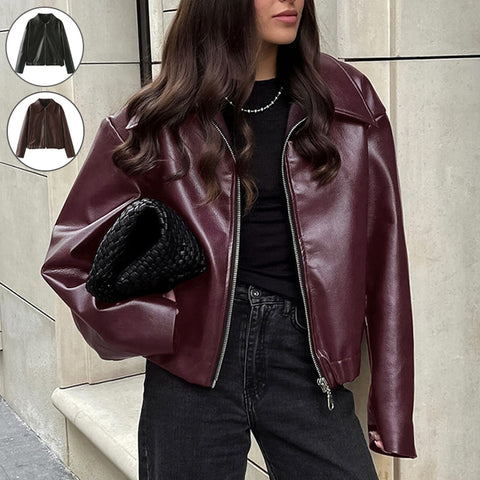 Long Sleeved Solid Color Lapel Zipper Jacket Coat