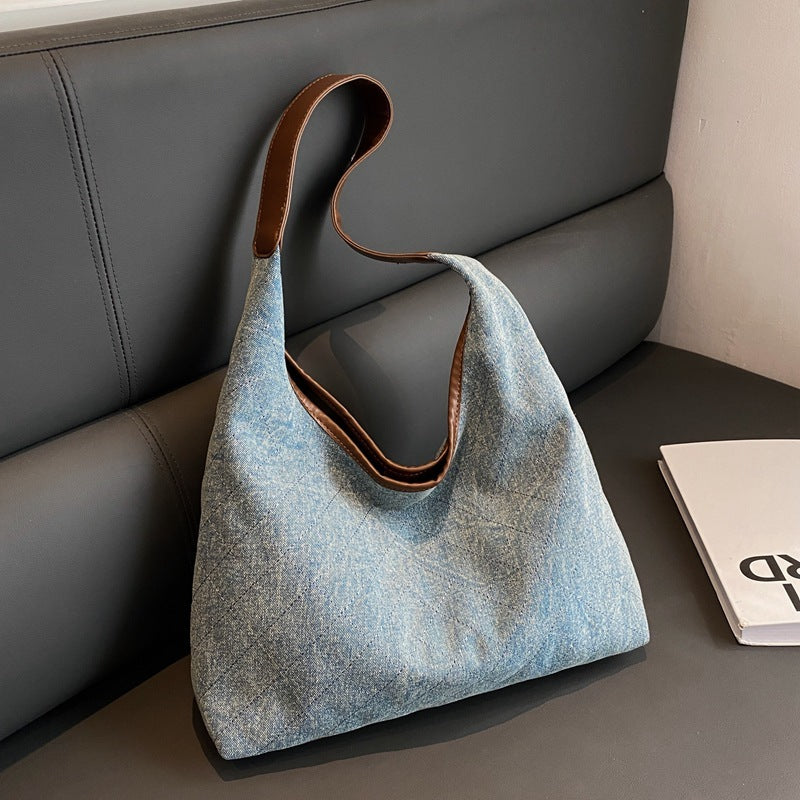 Denim Canvas Bucket Tote Bag
