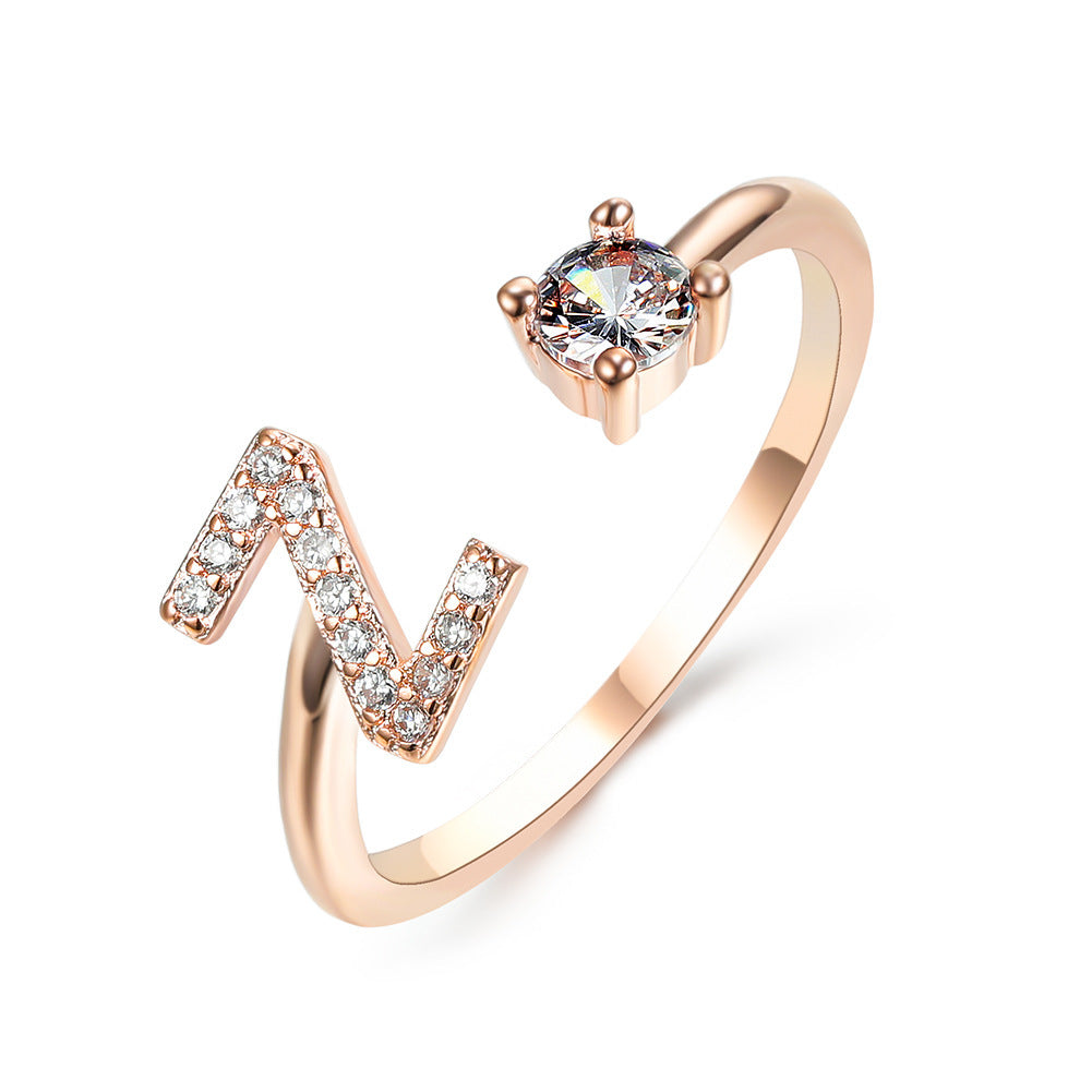 Adjustable 26 Initial Letter Ring Fashion Jewelry For Women Simple Elegant Jewelry