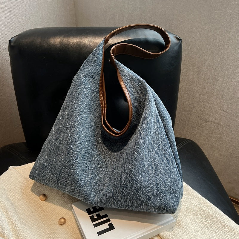Denim Canvas Bucket Tote Bag