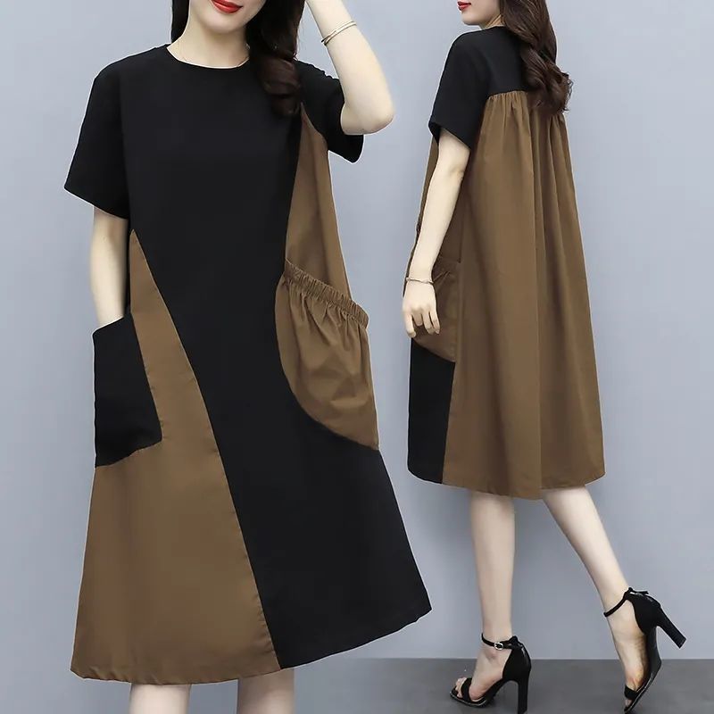 Color Contrast Patchwork Midi Dress
