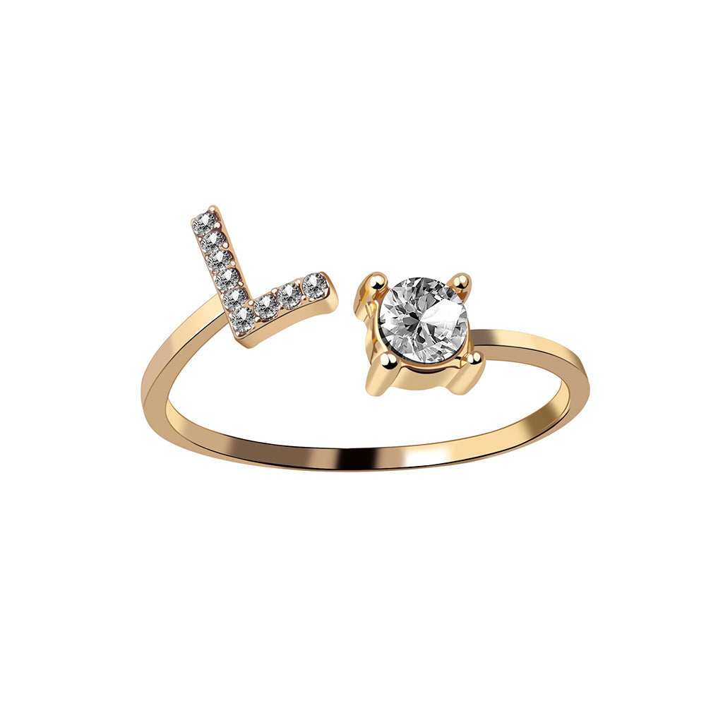 Adjustable 26 Initial Letter Ring Fashion Jewelry For Women Simple Elegant Jewelry