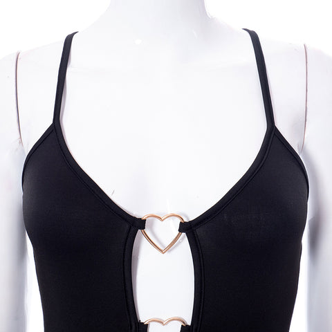 Hollow Out Bodycon Dress Camisole Heart Ring Decor Club Sexy Party Dress For Women