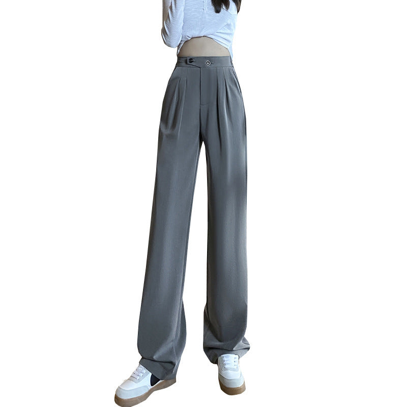 High Waist Drape Loose Straight Casual Slim Wide Leg Trousers