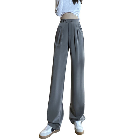 High Waist Drape Loose Straight Casual Slim Wide Leg Trousers