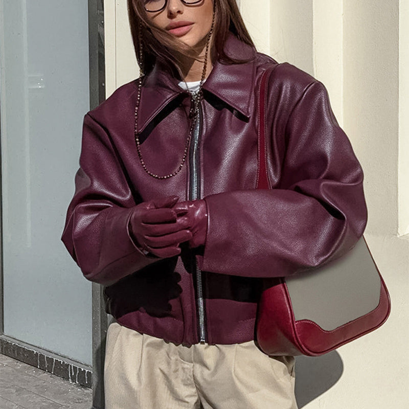 Long Sleeved Solid Color Lapel Zipper Jacket Coat