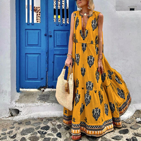 Sleeveless Midi Printed Dress