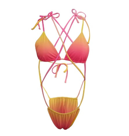 Tie Rope Gradient Color Bikini Swimsuit