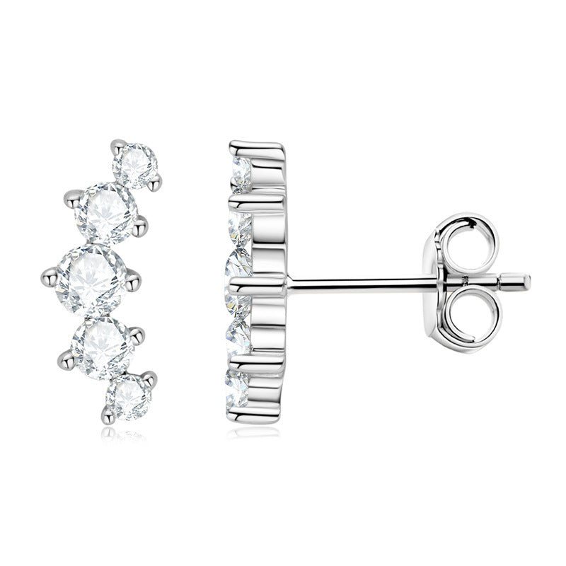 High-grade Moissanite Studs Curved Five Stone Sterling Silver K Gold Plating Ear Rings