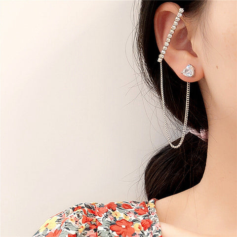 Ins Zircon Long One-piece Tassel Earrings Female Cold Style Flower Stud Earrings Ear Clip