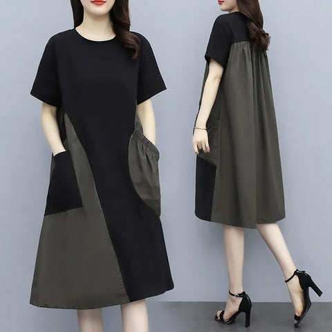 Color Contrast Patchwork Midi Dress