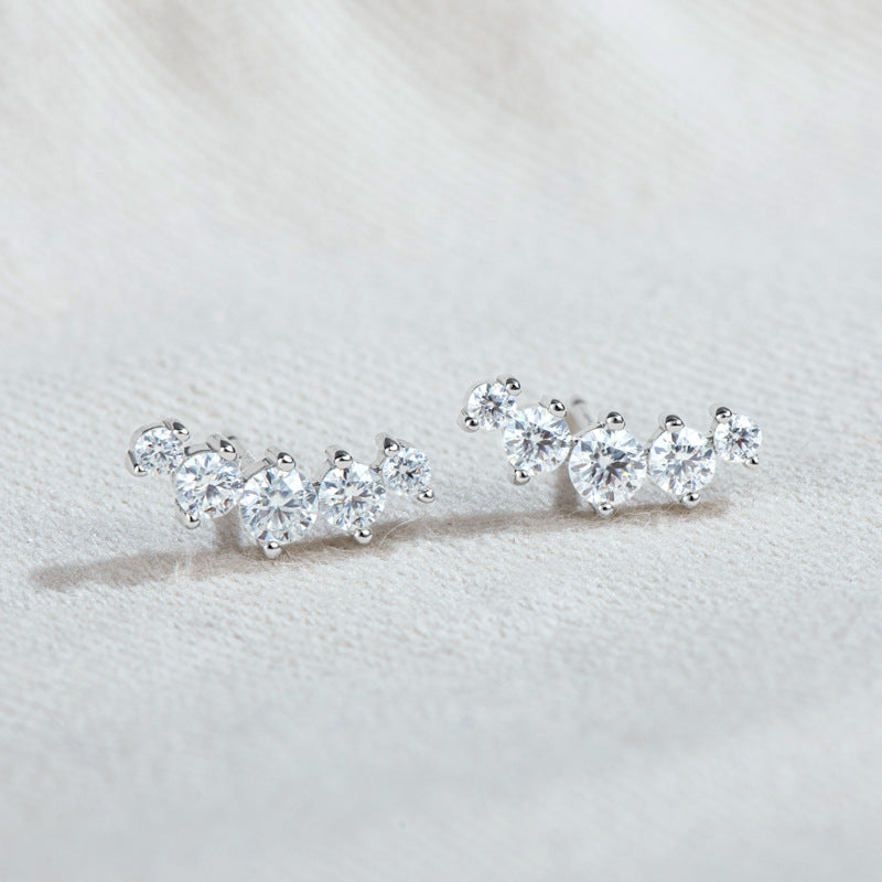 High-grade Moissanite Studs Curved Five Stone Sterling Silver K Gold Plating Ear Rings