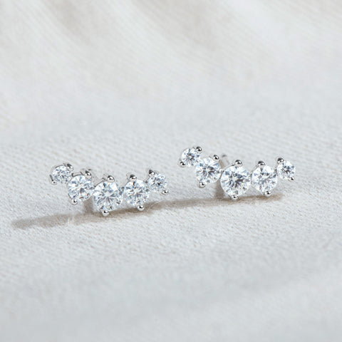 High-grade Moissanite Studs Curved Five Stone Sterling Silver K Gold Plating Ear Rings