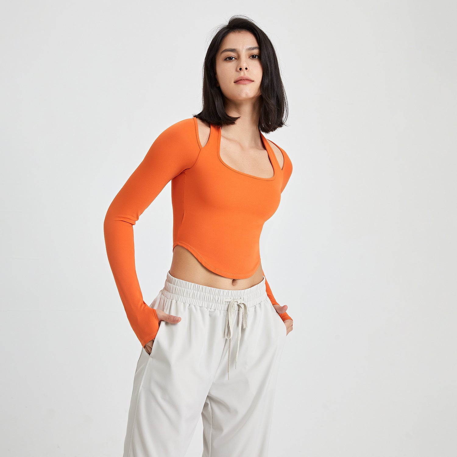 Finger Stall Long Sleeve Workout Clothes With Chest Pad