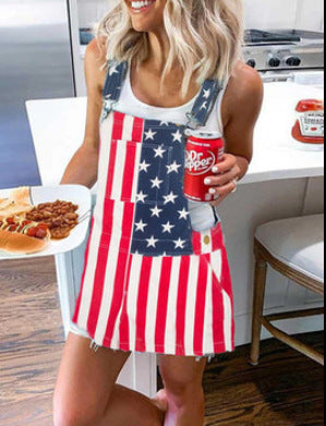 Women's denim skirt suspender skirt