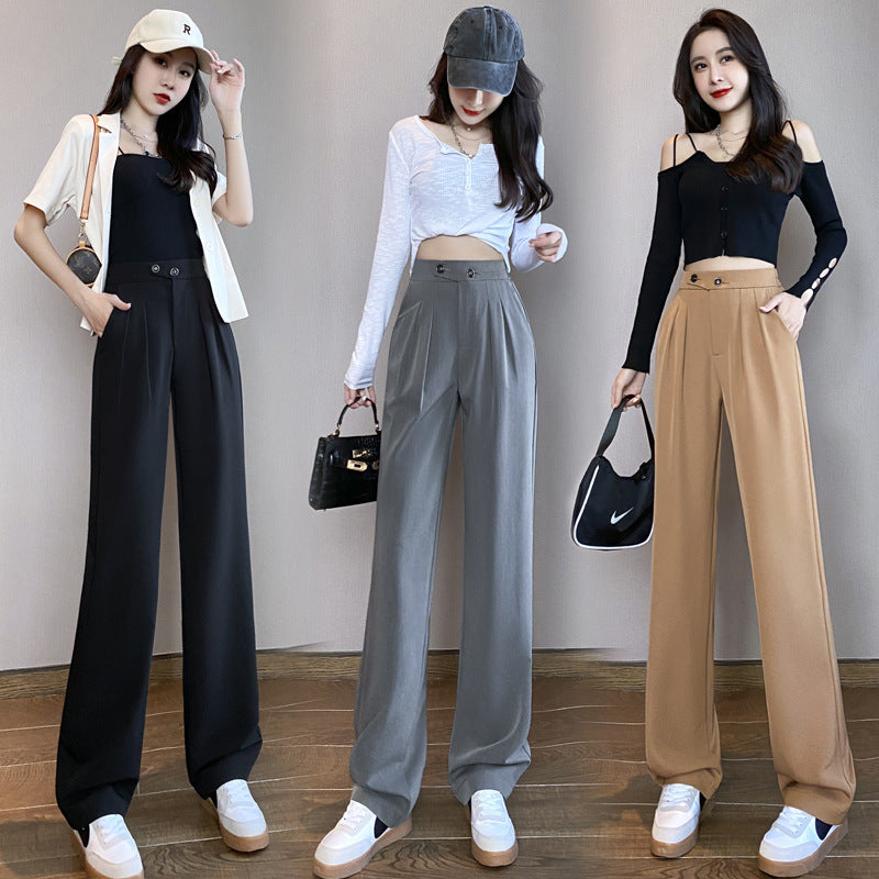 High Waist Drape Loose Straight Casual Slim Wide Leg Trousers
