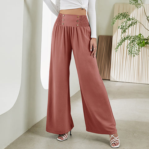 Elastic High Waist Straight Wide Leg Pants Casual Trousers