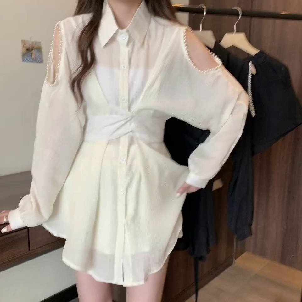 Lapel Halter Shirt Dress