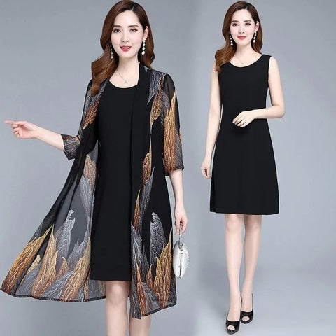 Two-piece Chiffon Shirt Dress With Sleeves