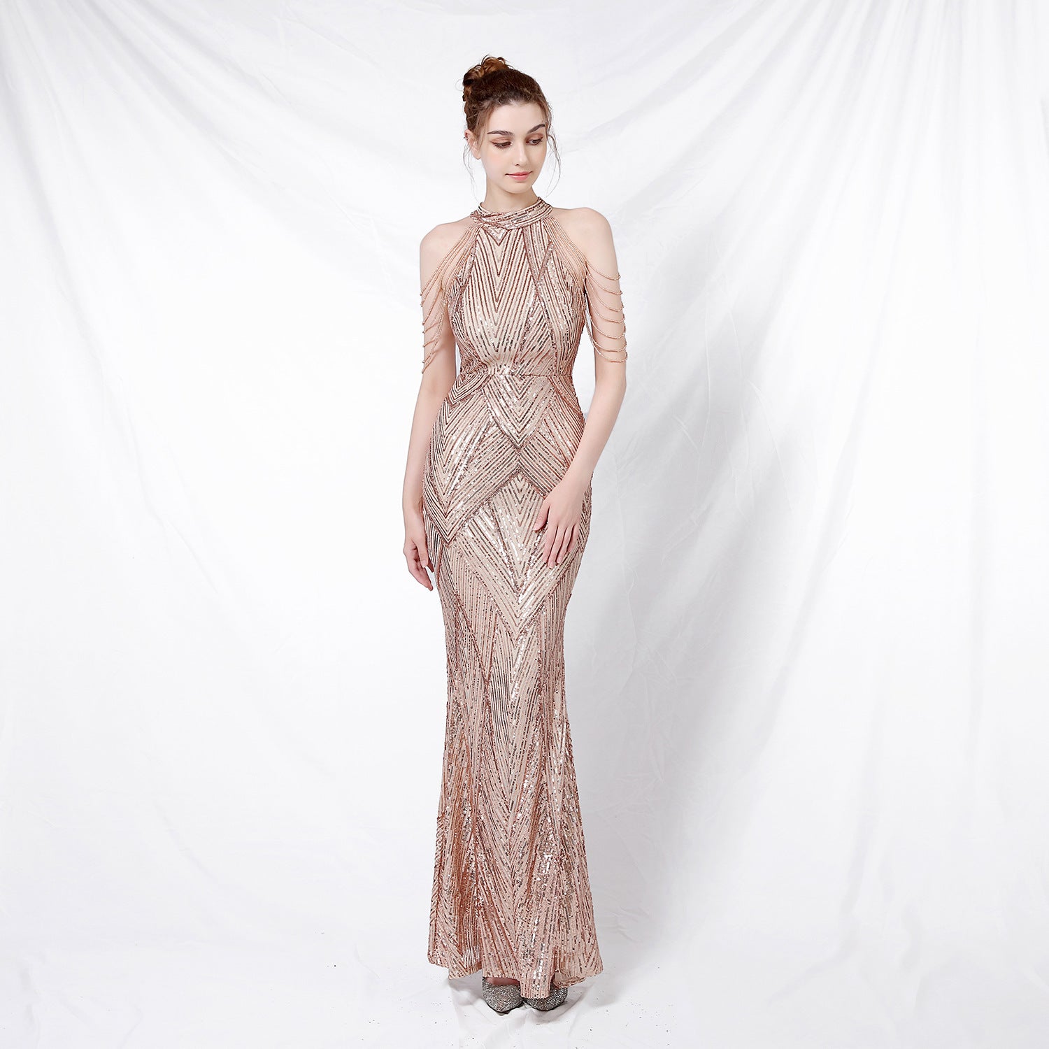 Sequin Fabric Backless Evening Party Dress