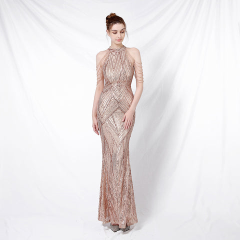 Sequin Fabric Backless Evening Party Dress