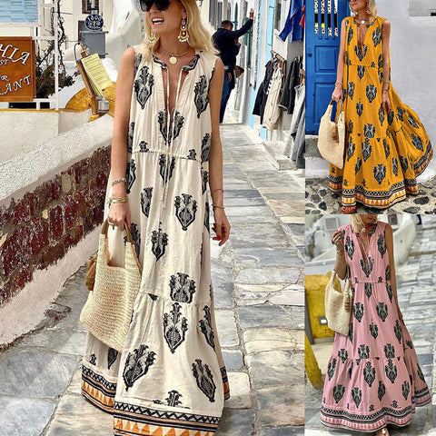 Sleeveless Midi Printed Dress