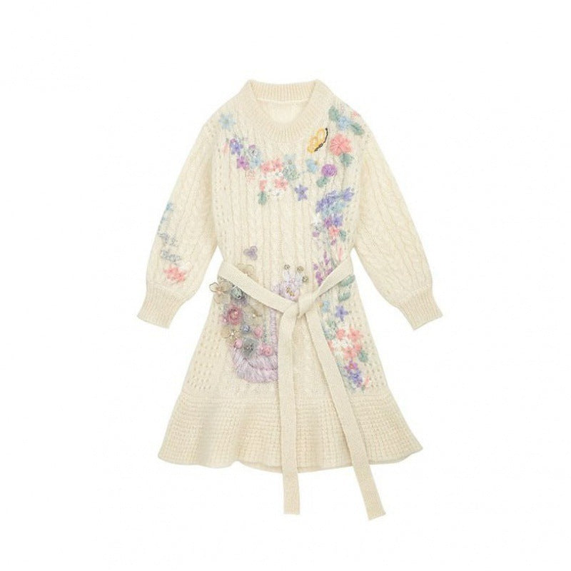 Long Sleeve Student Tie Midi Dress