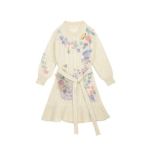 Long Sleeve Student Tie Midi Dress