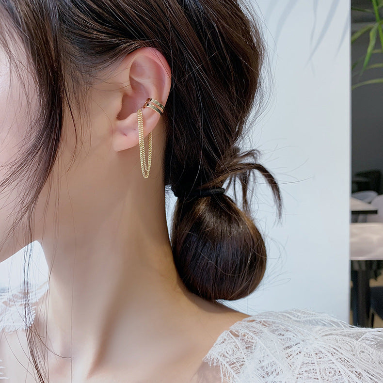 Ins Zircon Long One-piece Tassel Earrings Female Cold Style Flower Stud Earrings Ear Clip